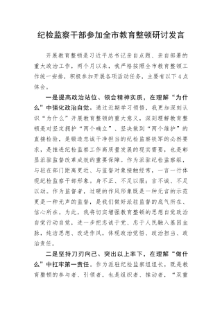 【JJ队伍教育整顿】纪检监察干部参加全市教育整顿研讨发言(1)