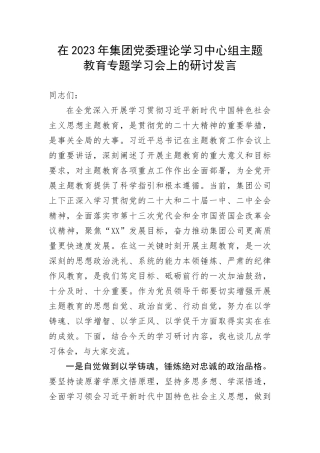 【国资国企】在2023年集团党委理论学习中心组主题教育专题学习会上的研讨发言(1)