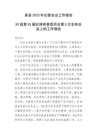 【纪检系统】某县2023年纪委全会工作报告(1)