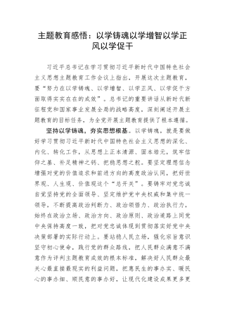 【主题教育】主题教育感悟：以学铸魂以学增智以学正风以学促干