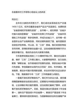 在县委农村工作领导小组会议上的讲话