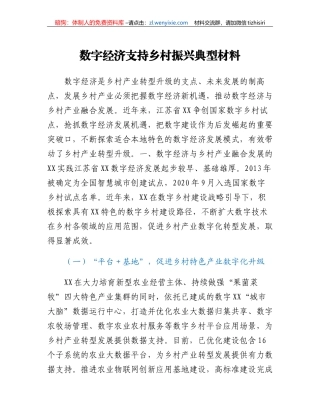 数字经济支持乡村振兴典型材料