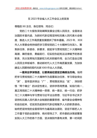 在2023年全省人大工作会议上的发言
