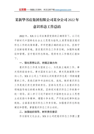 某新华书店集团有限公司某分公司2022年意识形态工作总结