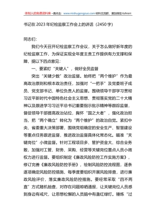 书记在2023年纪检监察工作会上的讲话