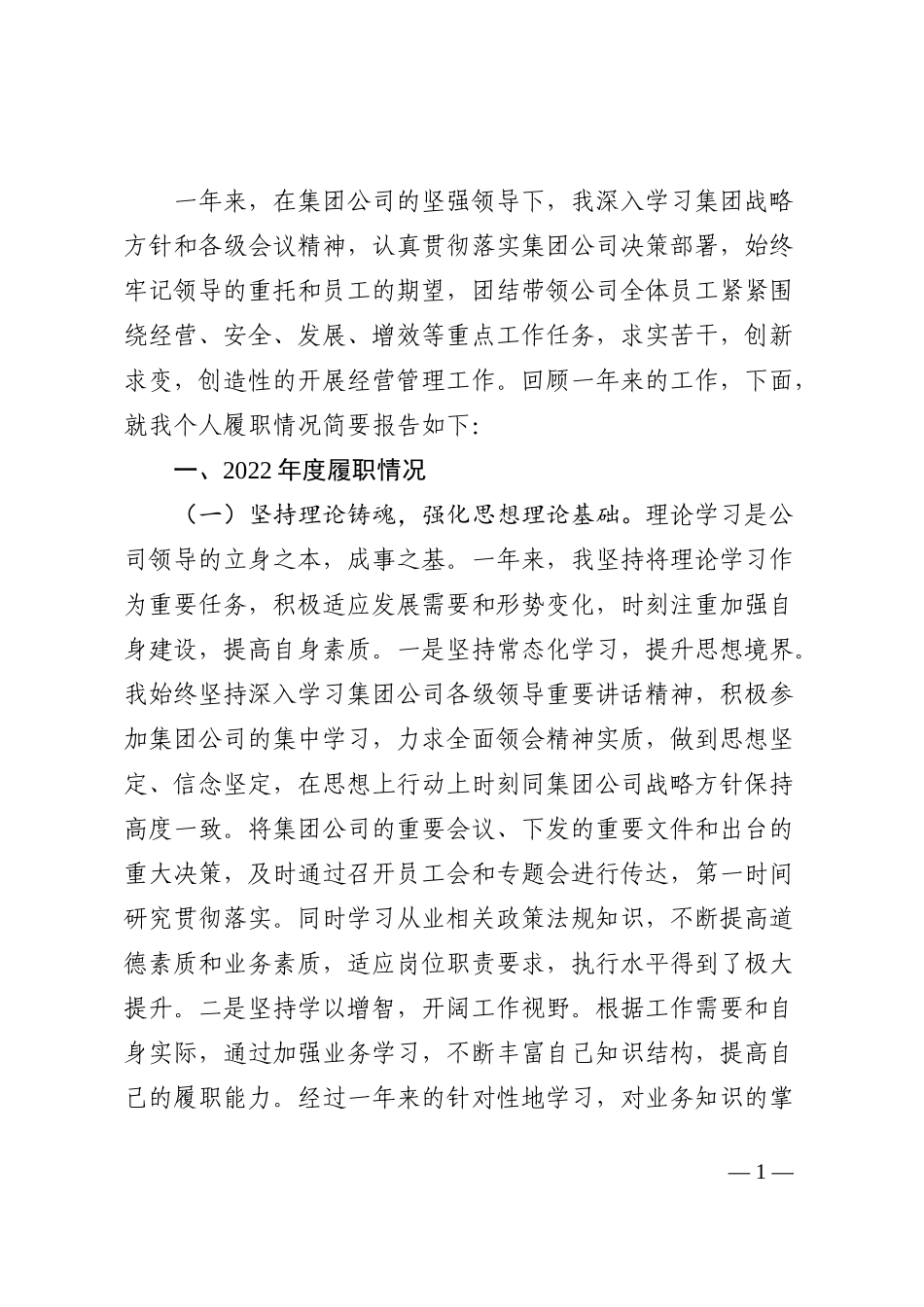 集团公司2022年领导个人述职报告_第1页