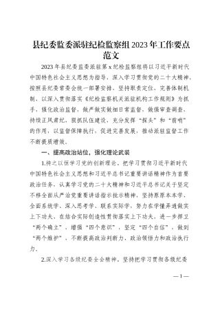 县纪委监委派驻纪检监察组2023年工作要点范文