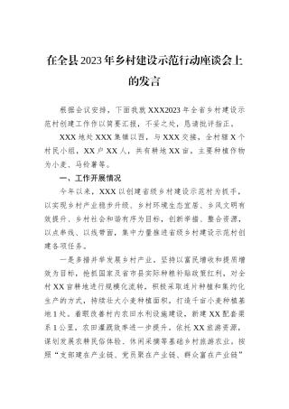 在全县2023年乡村建设示范行动座谈会上的发言