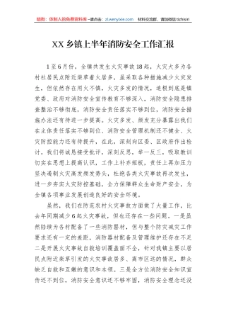 XX乡镇上半年消防安全工作汇报