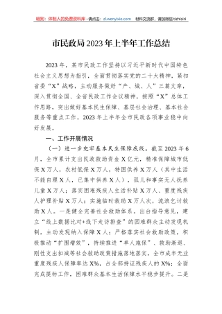 市民政局2023年上半年工作总结