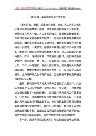 XX乡镇上半年消防安全工作汇报（总结)