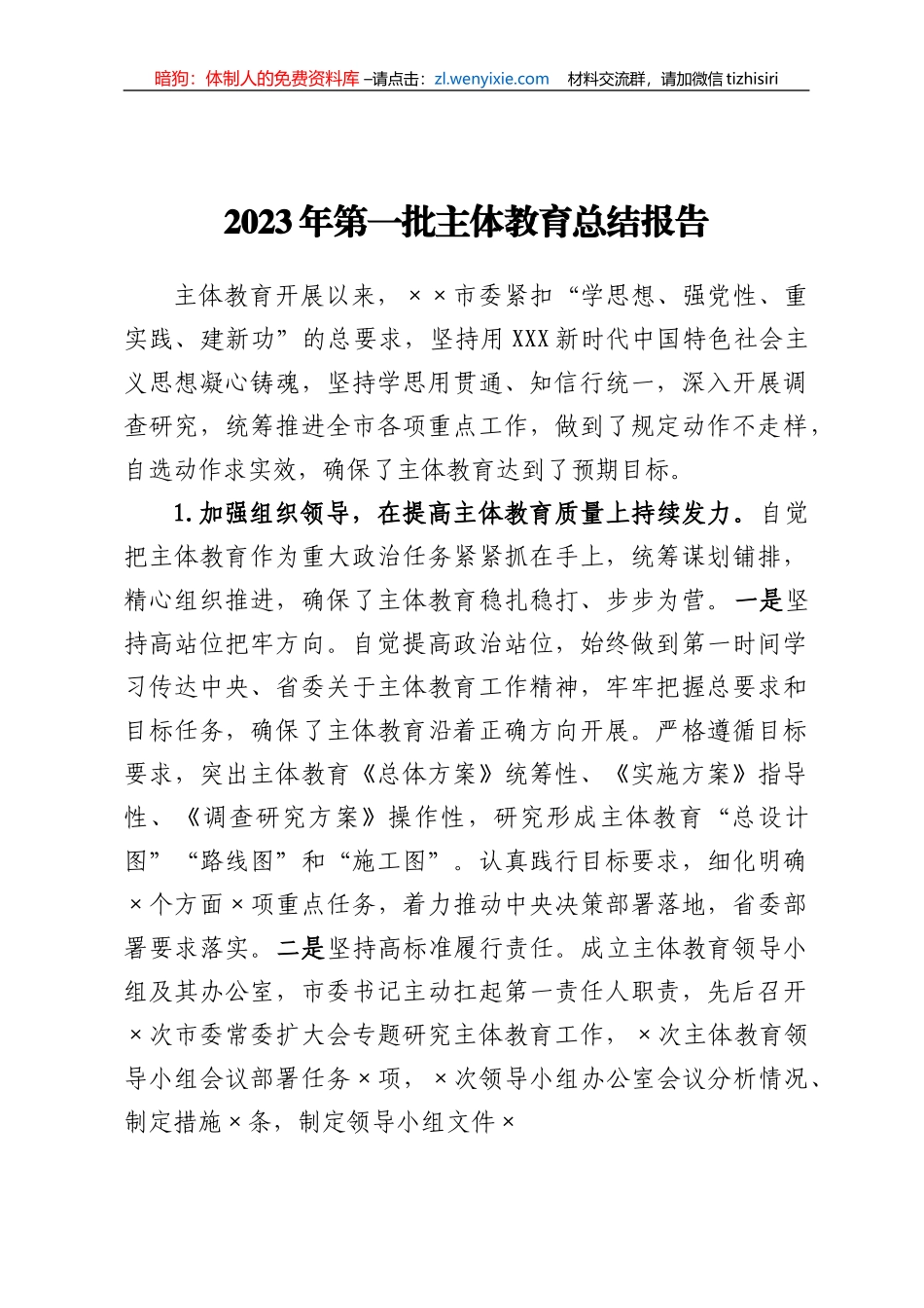 2023年第一批主体教育总结报告_第1页