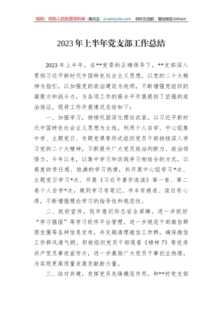 2023年上半年党支部工作总结