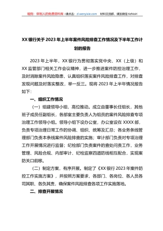 X银行关于2023年上半年案件风险排查工作情况及下半年工作计划的报告