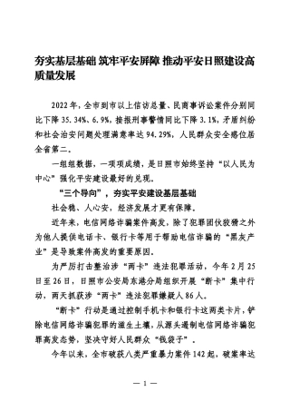 夯实基层基础 筑牢平安屏障 推动平安日照建设高质量发展