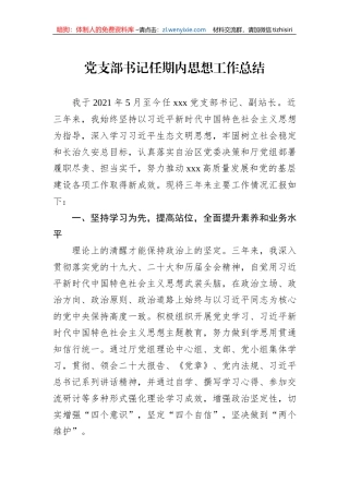 党支部书记任期内思想工作总结