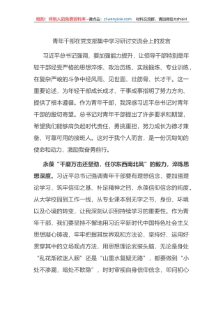 青年干部在党支部集中学习研讨交流会上的发言