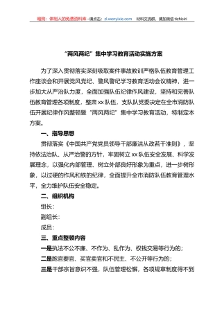 “两风两纪”集中学习教育活动实施方案