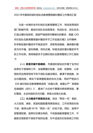 2023年市委组织部纪检队伍教育整顿查纠整改工作情况汇报