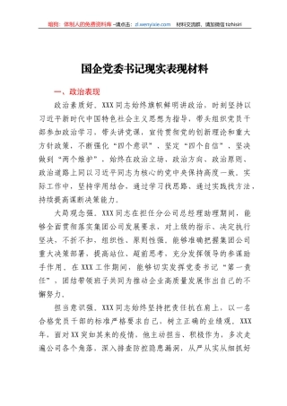 国企党委书记现实表现材料