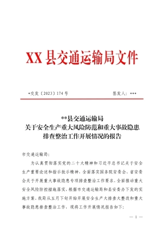 原创分享交通运输行业安全生产重大风险防范和重大事故隐患排查整治贯彻落实情况的报告