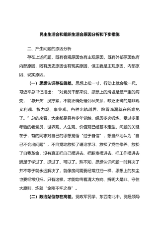 民主生活会和组织生活会原因分析和下步措施