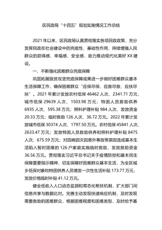 区民政局“十四五”规划实施情况工作总结