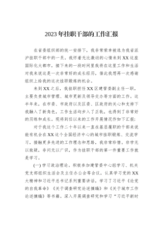 2023年挂职干部的工作汇报