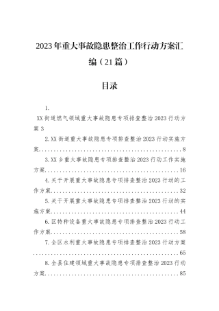 2023年重大事故隐患整治工作行动方案汇编（21篇）
