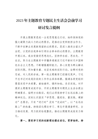2023年主题教育专题民主生活会会前学习研讨发言提纲