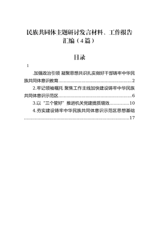 民族共同体主题研讨发言材料、工作报告汇编（4篇）