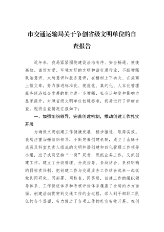 市交通运输局关于争创省级文明单位的自查报告