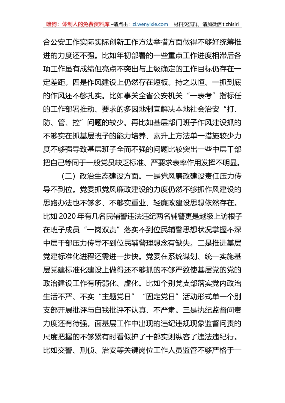 公安局队伍教育整顿专题民主生活会班子对照检查发言材料_第3页