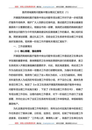 2篇医药领域腐败问题集中整治工作汇报医疗总结报告