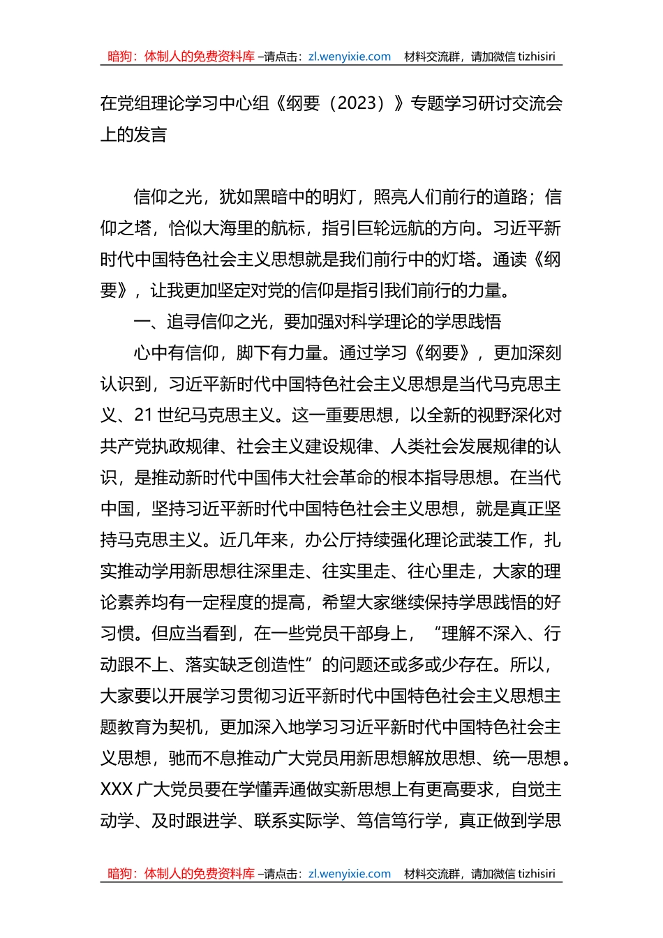 在党组理论学习中心组《纲要（2023）》专题学习研讨交流会上的发言_第1页