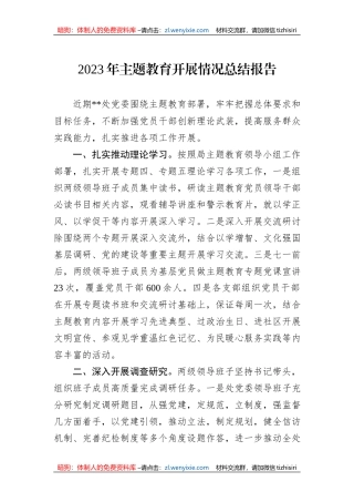 2023年主题教育开展情况总结报告