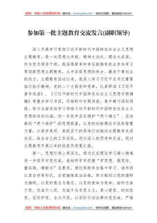 参加第一批主题教育交流发言(副职领导)