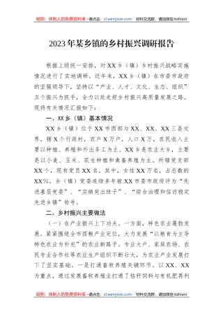 2023年某乡镇的乡村振兴调研报告