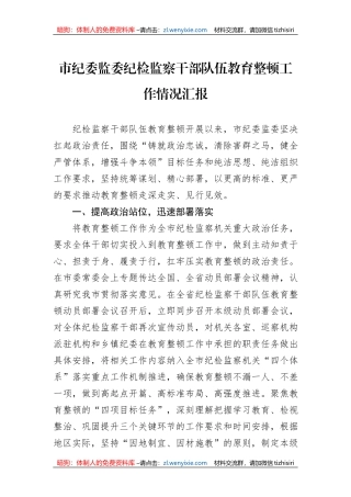 市纪委监委纪检监察干部队伍教育整顿工作情况汇报