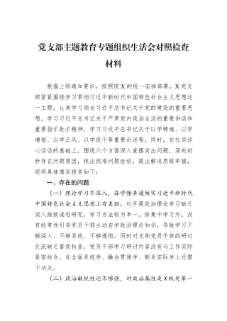党支部主题教育专题组织生活会对照检查材料