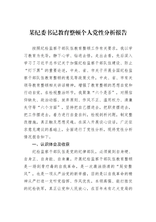 某纪委书记教育整顿个人党性分析报告