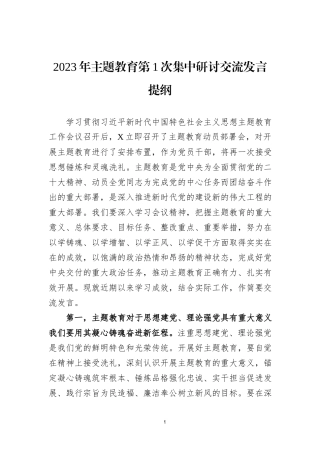 2023年主题教育第1次集中研讨交流发言提纲(1)