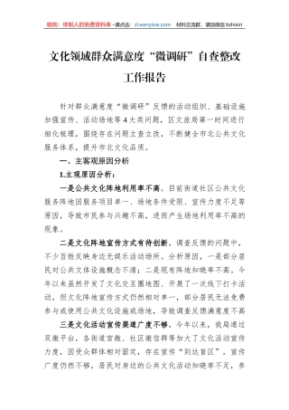 文化领域群众满意度“微调研”自查整改工作报告