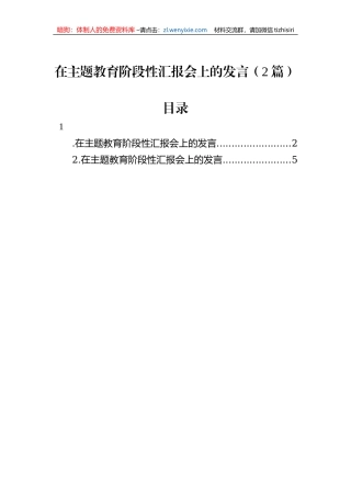 在主题教育阶段性汇报会上的发言（2篇）