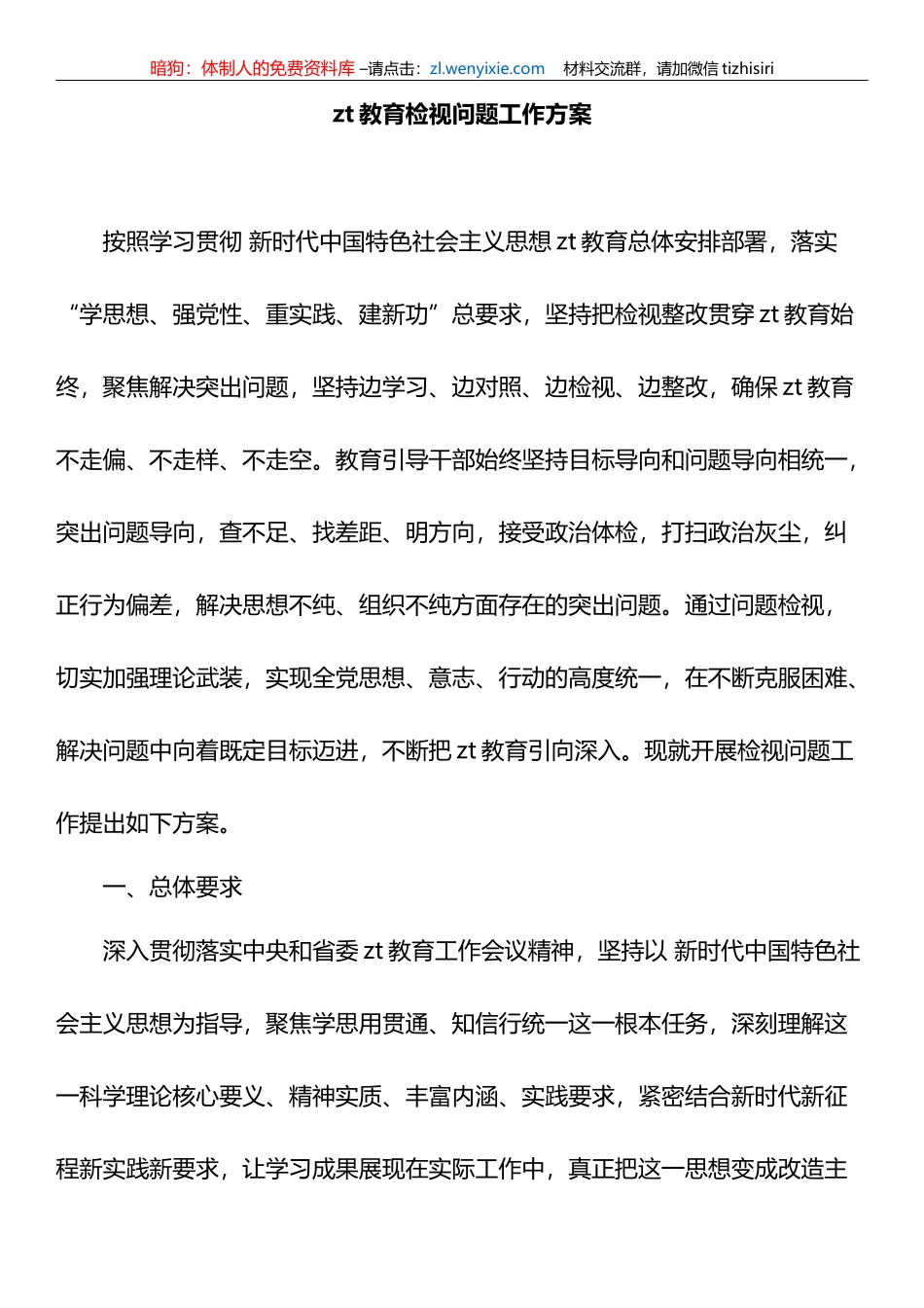 XX教育检视问题工作方案_第1页