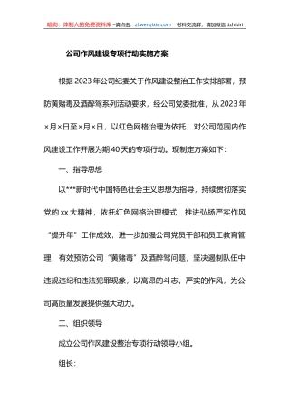 公司作风建设专项行动实施方案