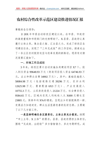 农村综合性改革示范区建设推进情况汇报