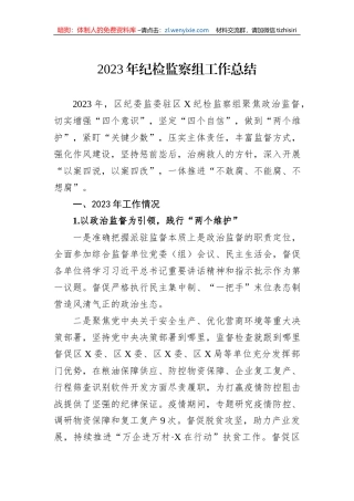 2023年纪检监察组工作总结