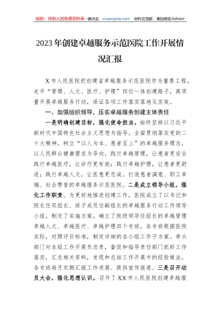 2023年创建卓越服务示范医院工作开展情况汇报