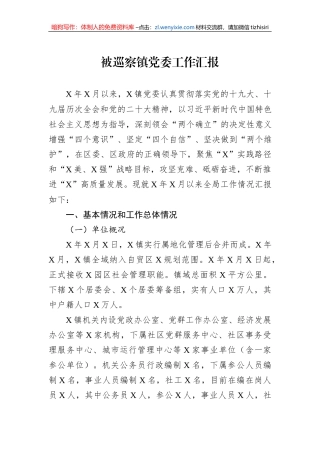 被巡察镇党委工作汇报